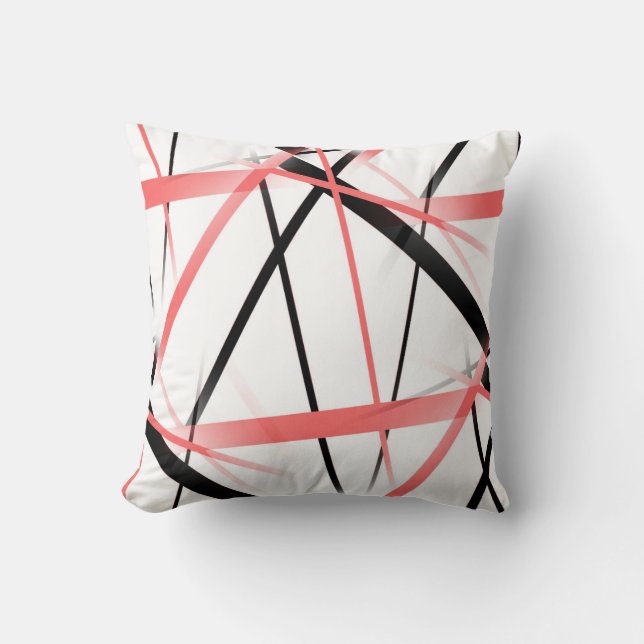 Coussin Ligne Moderne Géométrie Cool Blanche Rose-Noir (Recto)