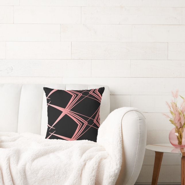 Coussin Ligne Moderne Motif Noir Et Rose (Canapé)