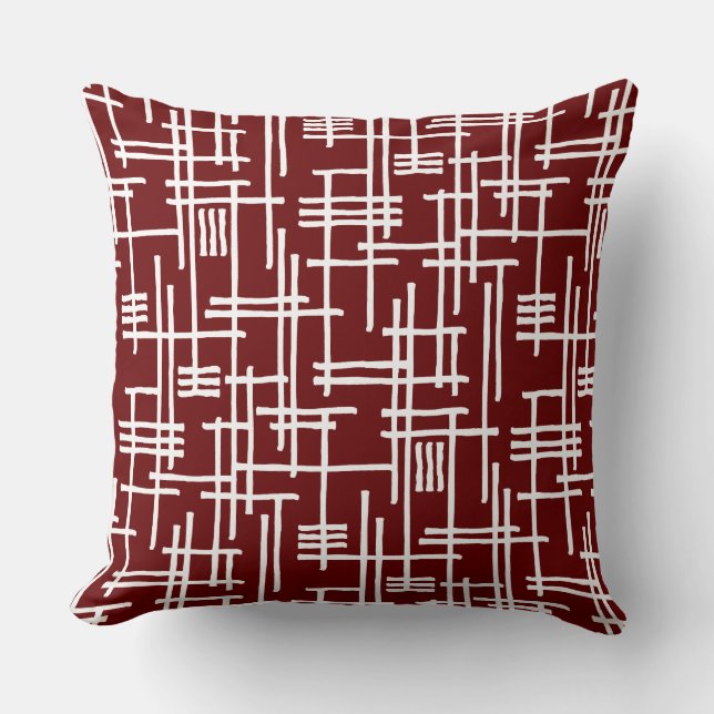 Coussin Lignes Abstraites 120923 - Blanc sur rouge foncé (Recto)
