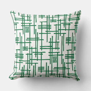 Coussin Lignes Abstraites 120923 - Vert de forêt sur blanc