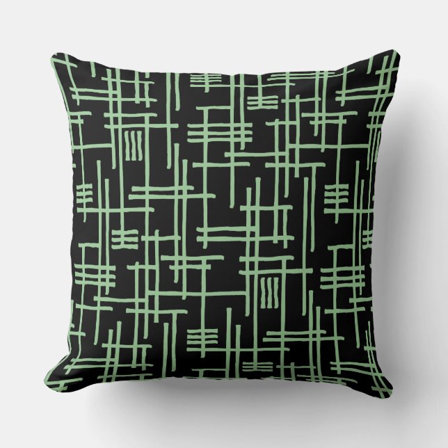 Coussin Lignes Abstraites 120923 - Vert fané sur noir (Recto)
