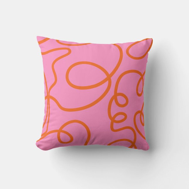 Coussin Lignes Abstraites Roses Et Oranges Tracées De Bros (Recto)