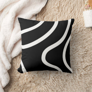 Coussin Lignes blanches élégantes sur fond noir abstrait