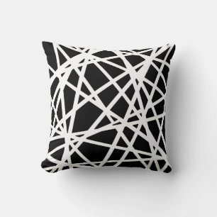Coussin Lignes blanches et formes noires irrégulières abst