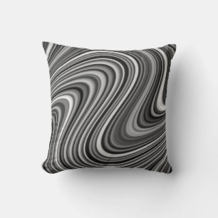 Coussin Lignes courbes gris argenté Cool moderne noir blan