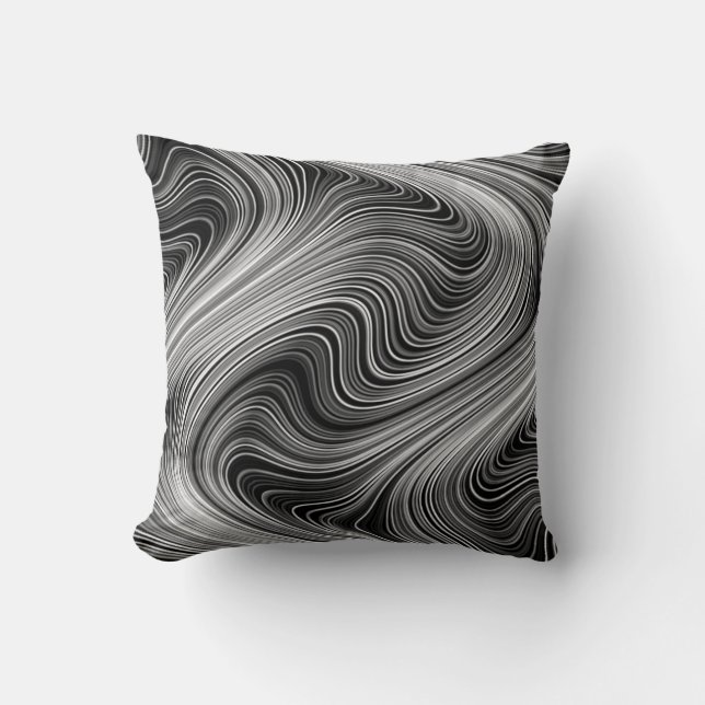 Coussin Lignes courbes modernes en gris argenté noir blanc (Recto)