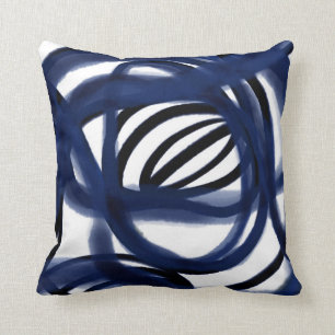 Coussin Lignes d'aquarelle Abstraites - bleu marine