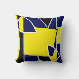 Coussin Lignes d'art Abstrait en bleu jaune gras