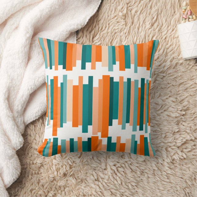 Coussin Lignes décalées - Turquoise et orange  (Couverture)