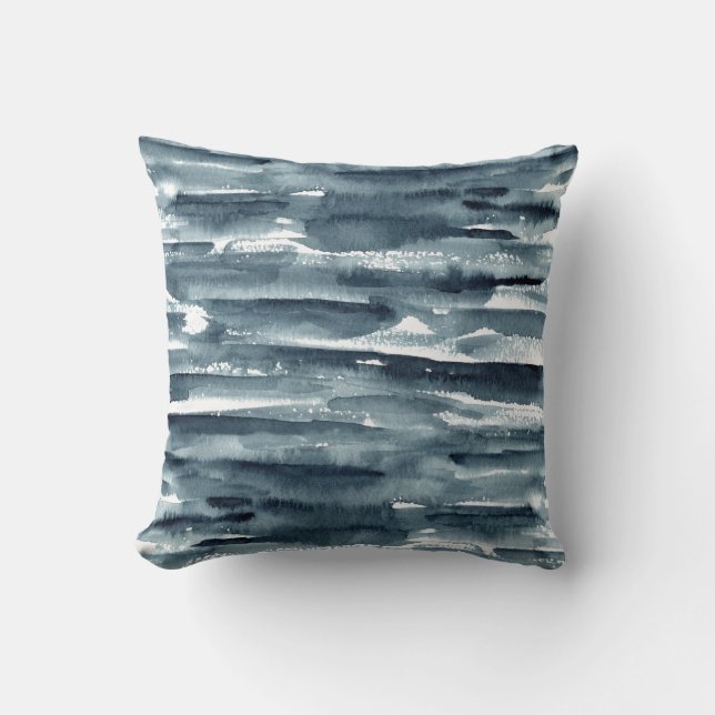 Coussin Lignes d'indigo de couleur d'eau Abstraite (Recto)