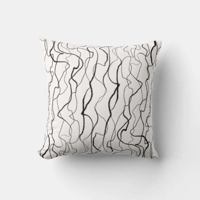Coussin lignes peintes modernes et ludiques noir et blanc (Recto)