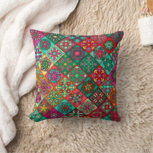 Coussin Lignes sacrées - Motif indien Boho géométrique