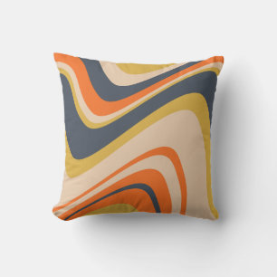 Coussin Lignes Vastes Rétro - Orange, Marine, Jaune, Beige