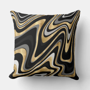 Coussin Lignes Wavy Or Noir Rétro Design moderne