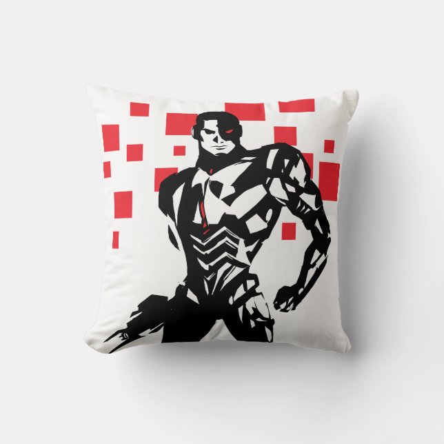 Coussin Ligue de Justice | Cyborg Digital Noir Pop Art (Recto)