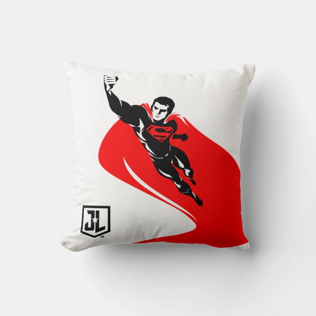 Coussin Ligue de Justice | Superman Flying Noir Pop Art (Recto)