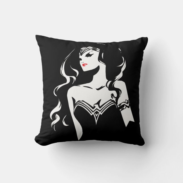 Coussin Ligue de Justice | Wonder Woman Noir Pop Art (Recto)