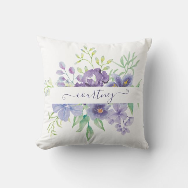 Coussin Lilac aquarelle florale personnalisée (Recto)