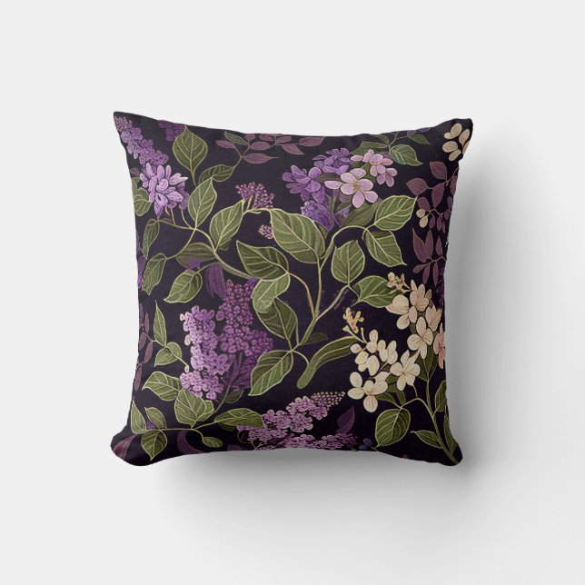 Coussin Lilac Fleur violet noir Floral Motif botanique (Recto)