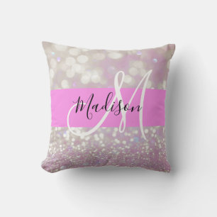 Coussin Lilac Girly Pailletés Monogramme Nom