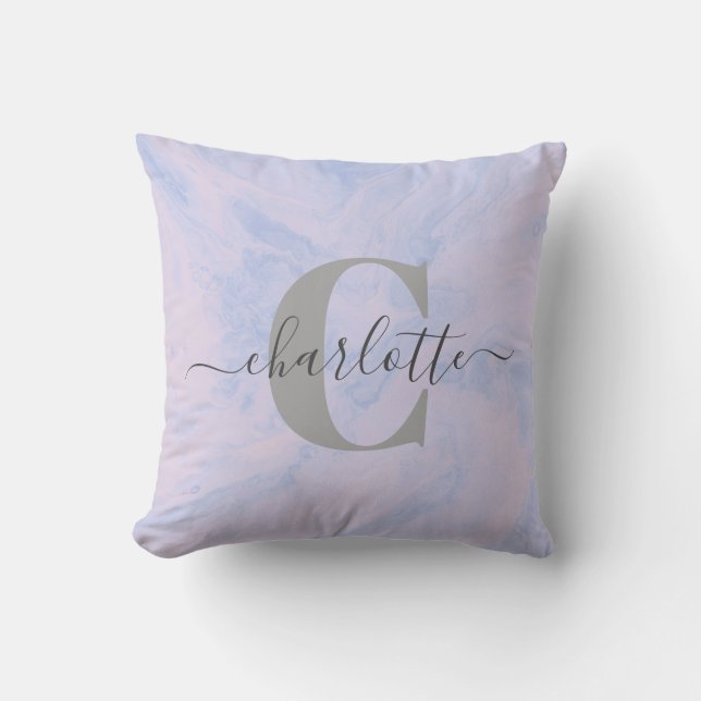 Coussin Lilac Lavender Marbre Élégant Nom du monogramme (Recto)