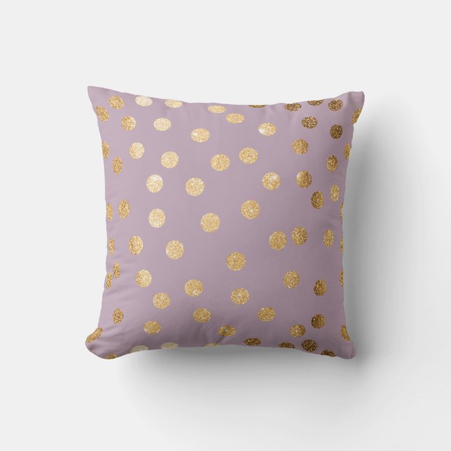 Coussin Lilac Purple et Gold Parties scintillant Polka Dot (Recto)