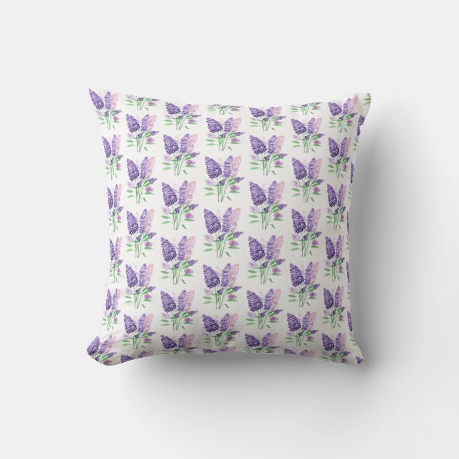 Coussin Lilacs Fleurs violettes Aquarelle Motif de la natu (Recto)
