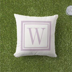 Coussin Lilas Violet et Blanc Monogramme Carré Classique