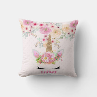 Coussin Lilibet Nommée Unicorn Face Fleurs Roses Filles