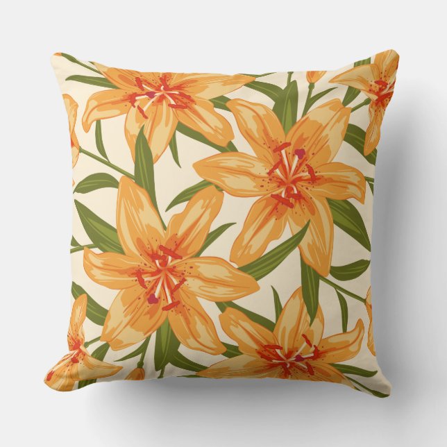 Coussin Lilies orange.Illustration Fleur (Recto)