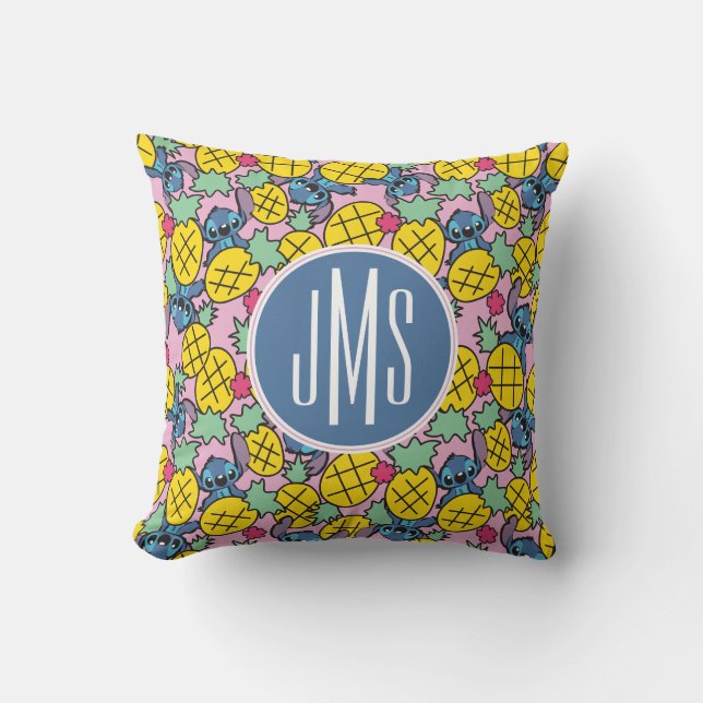 Coussin Lilo et Stitch| Monogramme Motif d'ananas (Recto)