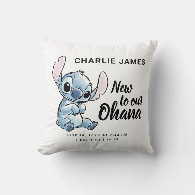 Coussin Lilo & Stitch | Nouveau à notre Ohana - Statistiqu (Recto)