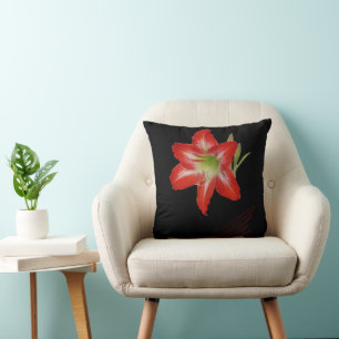 Coussin Lily rouge sur l'Art numérique noir