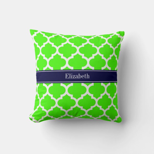 Coussin Lime Blanc Marocain #5 Marine Nom bleu Monogramme (Recto)