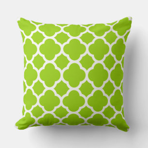 Coussin Lime Citrus Motif Quatrefoil vert et blanc