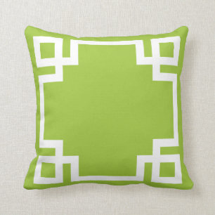 Coussin Lime Vert Clé grecque blanche