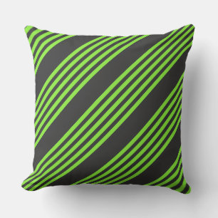 Coussin Lime vert et charbon de bois cinq bandes motif