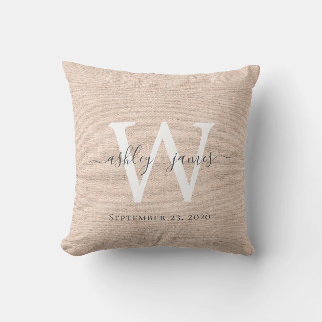 Coussin Lin rose Blanc Monogramme Mariage Keepsaké (Recto)
