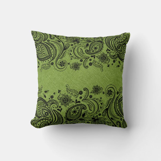 Coussin Lin vert et dentelle de marguerite noire (Recto)