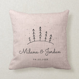 Coussin Linen rose rustique Couple Noms personnalisés Pho