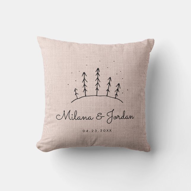 Coussin Linen rose rustique Couple Noms personnalisés Phot (Recto)