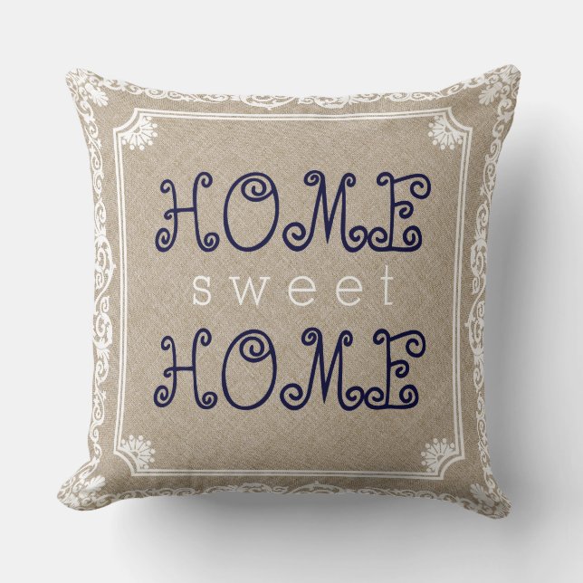Coussin Linge Beige Blanc Cadre Accueil Sweet Home (Recto)