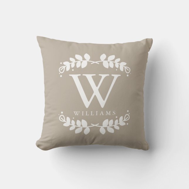 Coussin Linge Beige élégant Monogramme (Recto)