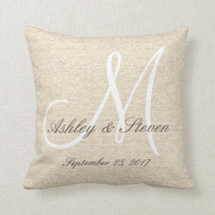 Coussin Linge de chêne rustique Look avec Monogramme blanc