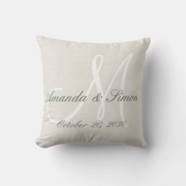 Coussin Linge de Crème Russe Regarder Mariage de monogramm (Recto)