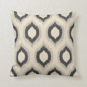 Coussin Linge rustique en beige et gris Ikat Imprimer