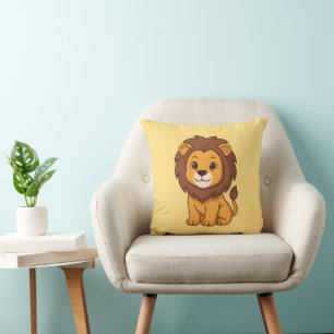 Coussin Lion de dessin animé mignon sur fond jaune