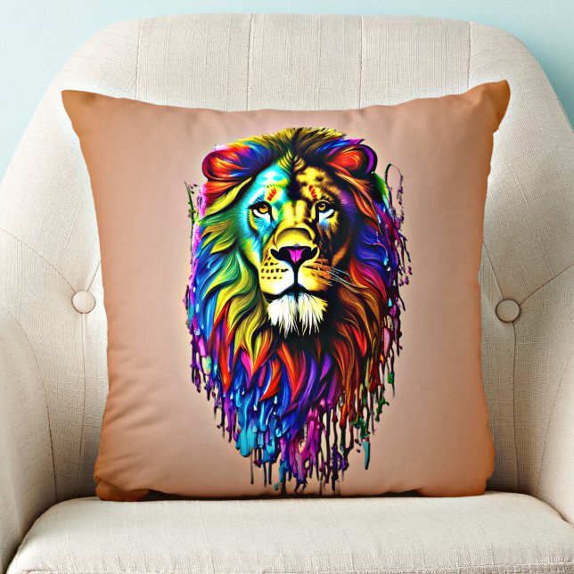 Coussin Lion de séchage de peinture coloré (Créateur téléchargé)