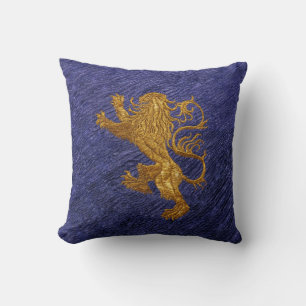 Coussin Lion effréné - or sur le bleu