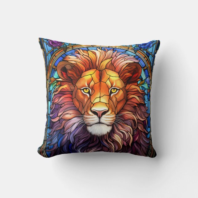 Coussin Lion Majestueux En Verre Tissan (Recto)